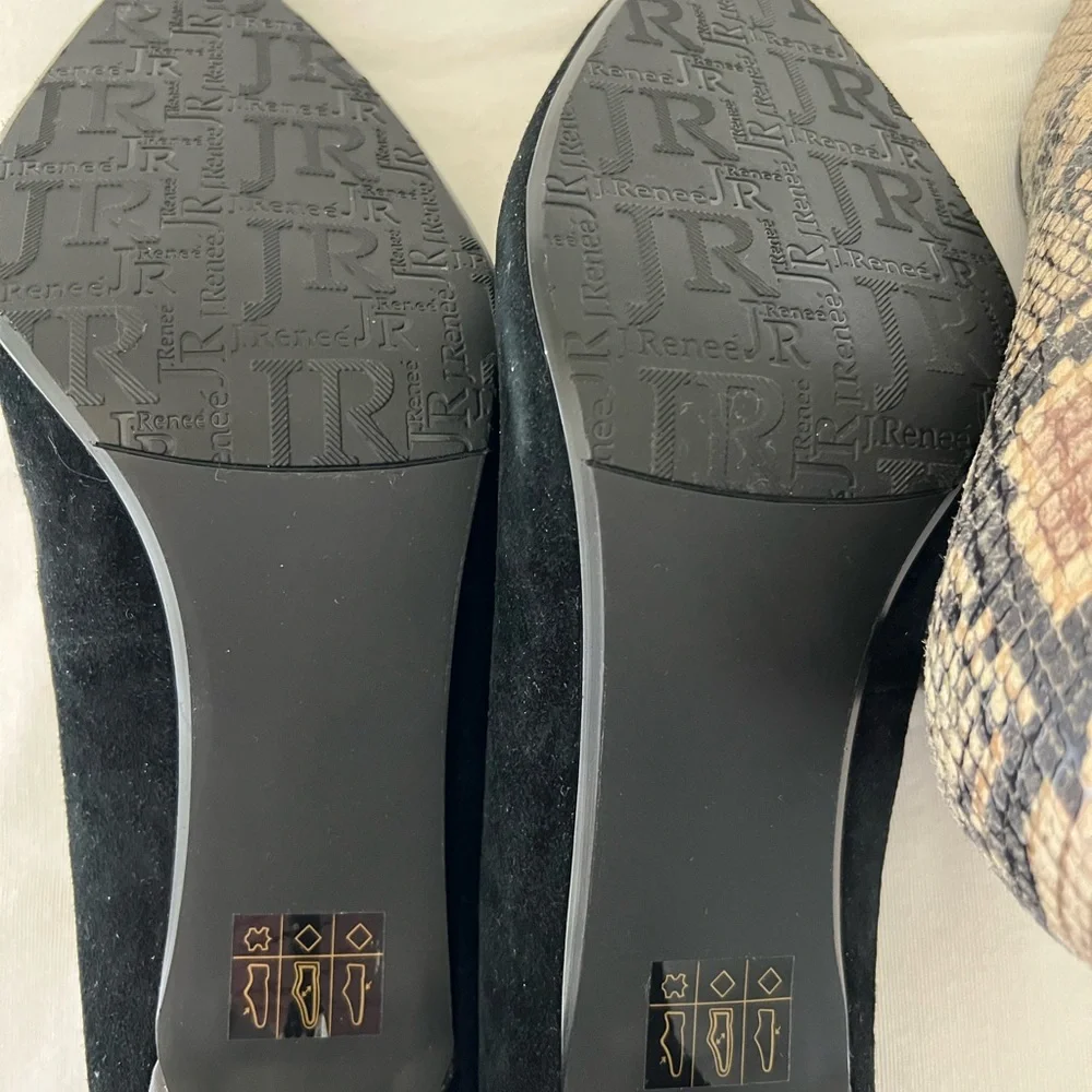 J.Renee Black Suede and Snake Print High Heels - Picture 5 of 7